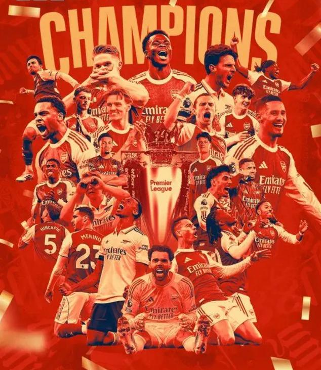 아스널, 22년만에 EPL 우승컵! 맨시티, 본머스와 무승부→아르테타, 스페인 사령탑 최초 'EPL 제패'